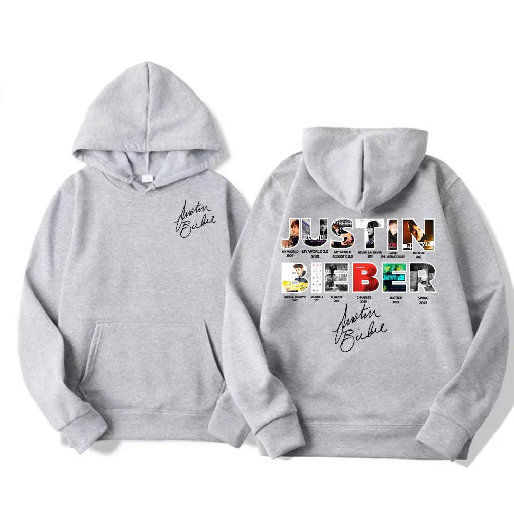 Justin Bieber New Album Cover 2025 Merch Hoodies Men's Clothing Fashion 90s Vintage Style Pullovers Fleece Oversized Sweatshirts