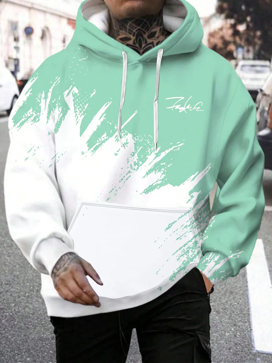 Men's Casual Fashion Wear Hooded Sweatshirt with Kangaroo Pocket Casual Long Sleeve Hoodie for Outdoor Wear