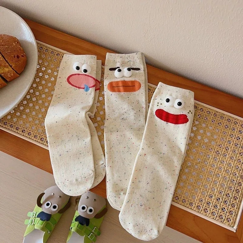 Funny Expression Women's Socks Spring Summer School Students Wearing Cute Cartoon Big Eyes Men Socks Friends Birthday Gifts