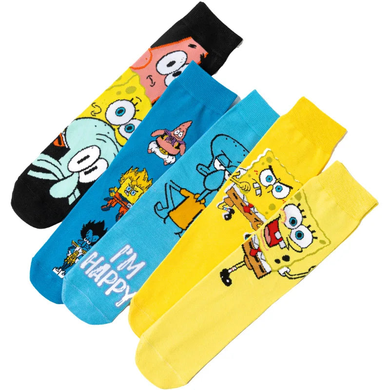 5pairs Spongebob Squarepants Socks Boys Kawaii Anime Patrick Star Women's Cartoon Cartoon Socks Comfortable Sports Cute Socks