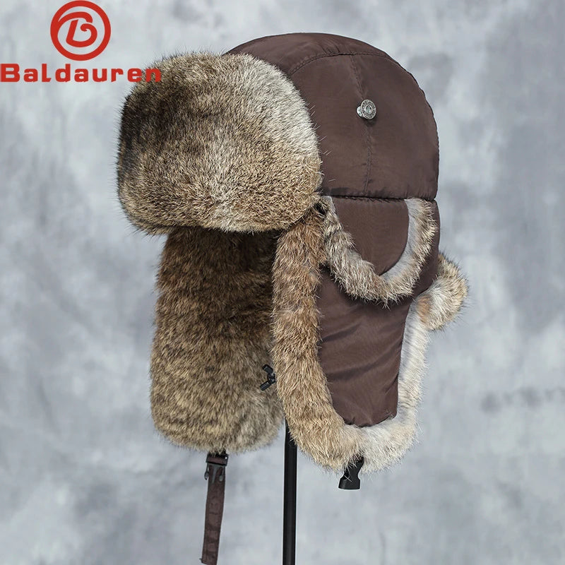 2025 New Winter Hat For Men Real Rabbit Fur Ear Cap Warm Winter Men Hat Fur Beret Russian Hats High Quality to Keep Warm